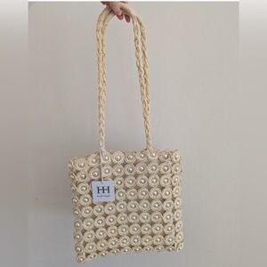 NWT Haute Hippie Straw with Pearl Shoulder Bag